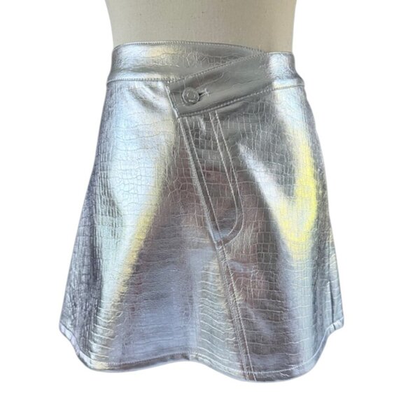 Torn By Ronny Kobo NWT Silver Metallic Faux Leather Croc Embossed Wrap Silver 8 - Picture 5 of 13